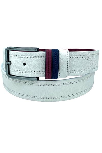 Süzer Deri 4 cm Sport Piele Artificiala Cusatura Dubla Model Curea Barbati Alb