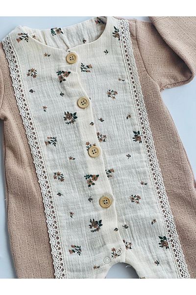Carmin Baby Fabrizia Floral Patterned Jumpsuit with Button and Ruffle Legs