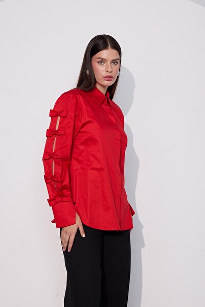 NOK İSTANBUL Chic Bow Fiyonklu Gömlek Kırmızı
