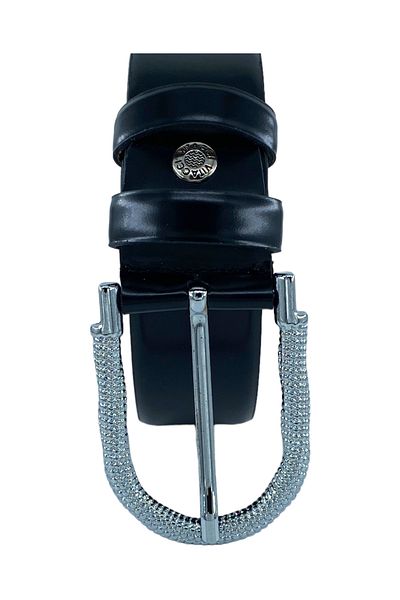 Süzer Deri Women's Stoned Silver Buckle 100% Genuine Leather 3.5 cm Wide Belt