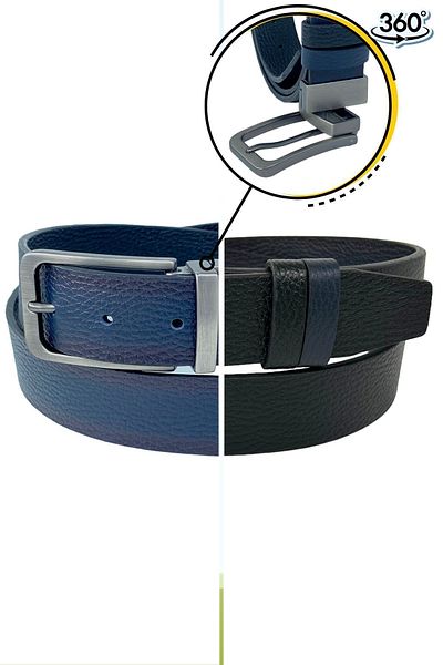 Süzer Deri 3.5 cm Classic Genuine Leather Double Sided Belt Navy Blue / Black