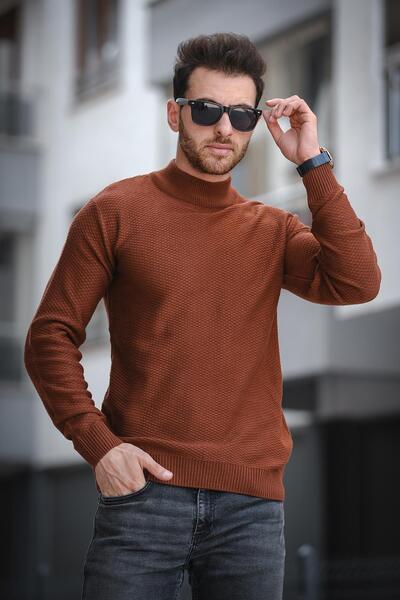 Oksit Seka 509 - Мъжки пуловер с поло яка и плетка тип „пчелна пита“, втален крой