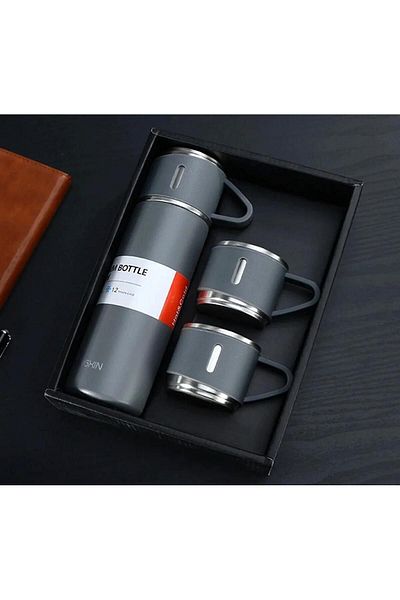saraaydınbutik طقم ترمس ستانلس ستيل لون رمادي 3 طقم ترمس زجاجي