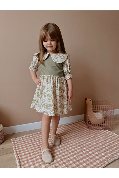 inMini Rochie pentru fetițe cu guler, cu model de frunze