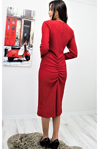 Pasaklı Giyim Γυναικείο κόκκινο μακρυμάνικο Dilber φόρεμα με λεπτομέρεια από ...