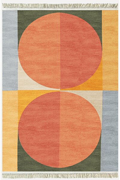 kilim home سجادة قطنية 32 لونًا برتقاليًا، سجادة أساسية منسوجة مزخرفة وقابلة ...