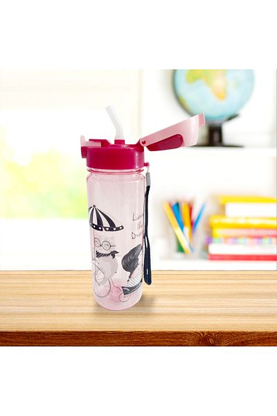 AHİR TİCARET 550 ml First Teaching Water Bottle for Children with Straw