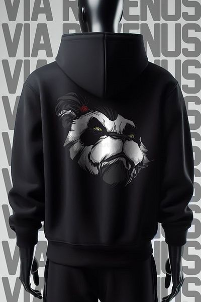 Vordevia Φούτερ με κουκούλα Sensei Panda με μοτίβο 3 νημάτων μαύρη φαρδιά εφαρμογή