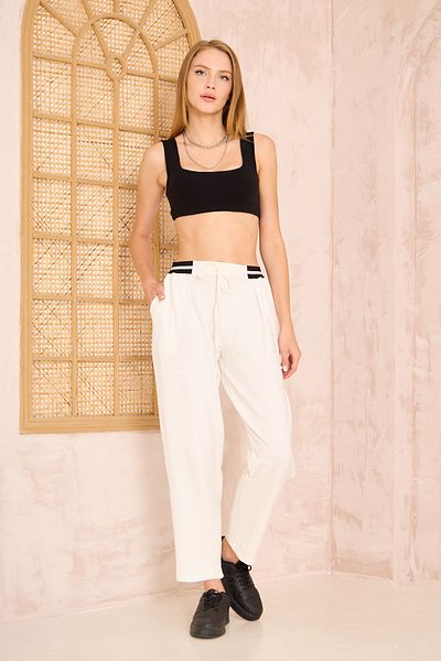 Pasaklı Giyim White Rubber Waist and Lace-up Pocket Women's Trousers / Sweatpants - 3523210