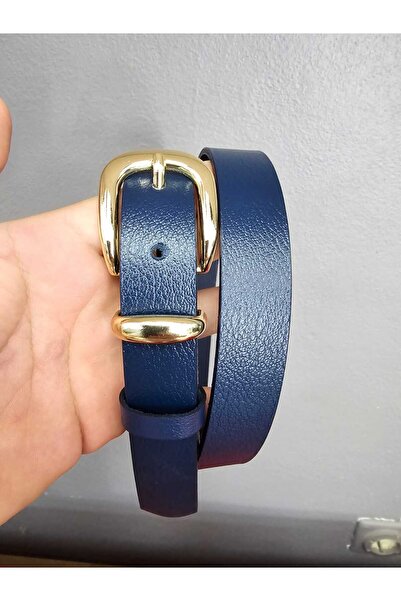 Kemerix 100% натуральна шкіра жіночий темно-синій ремінь із золотою пряжкою