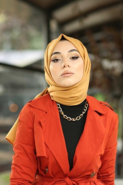 Organic Hijab Cotton Kraş Cazz Shawl Model - μουστάρδα
