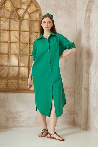 Yıldızistan Γυναικεία μακρυμάνικη ποπλίνα τσέπη Oversize μακρύ casual αθλητικό πουκάμισο σμαραγδί πράσινο 3555270