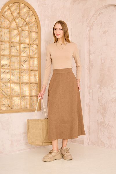 Pasaklı Giyim Кафява миди пола с висока талия и джобове, размер Kilo - Slim Fit, кашмирена текстура 3461210