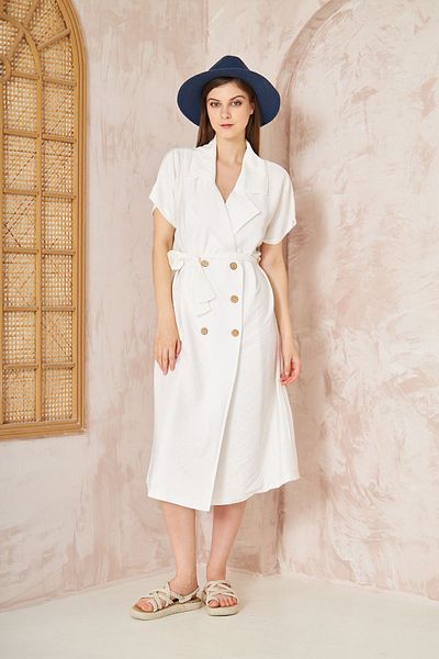 Pasaklı Giyim Rochie de vară oversize din in alb - Jachetă cu mânecă lungă, lungă, scurtă3162400