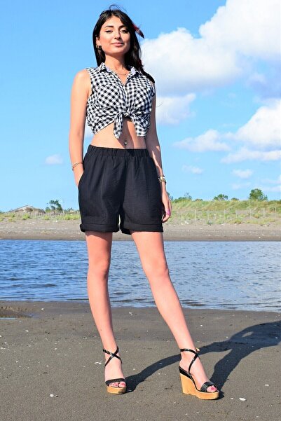 Pasaklı Giyim Жіночі чорні шорти з еластичним поясом, кишенями та короткою до...