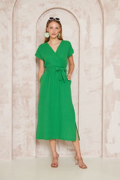 Pasaklı Giyim Rochie Benetton Muslin la două piepte - Casual lejer cu talie elastică, fante și curea 3612330