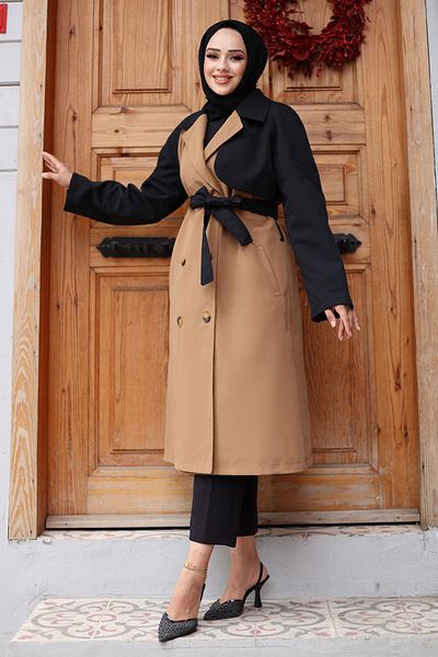 MİSSKAYLE Camel 4435 - Sleeve Garnished Trench Coat