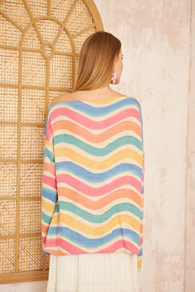Pasaklı Giyim Γυναικείο πουλόβερ Extra Loose Oversize με μοτίβο ουράνιου τόξου - Φαρδιά λαιμόκοψη, ακρυλικό 3478