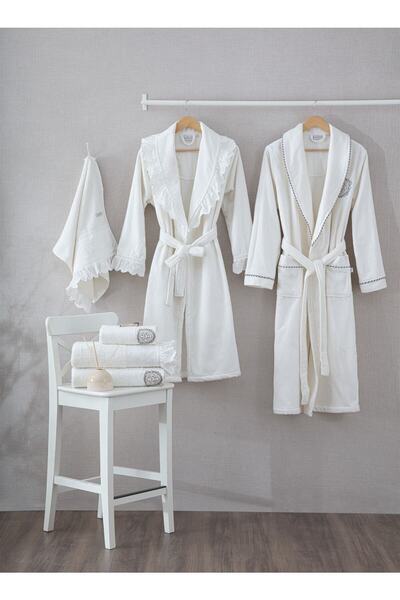 Ecocotton Eccocotton Elsa Model %100 Pamuk Çeyizlik Aile Bornoz Seti