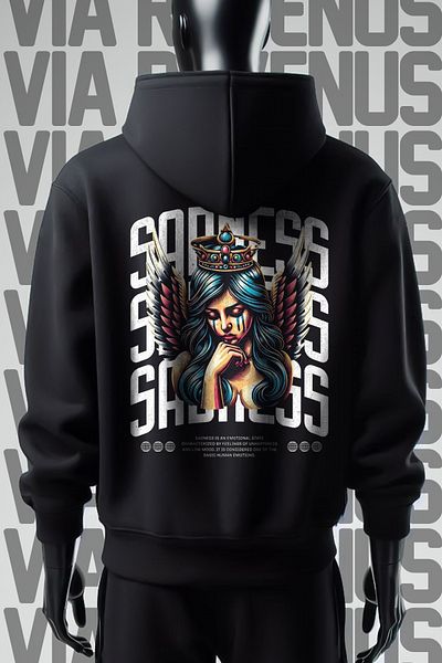 Vordevia Φούτερ Sadness Printed Black Hooded - 3 Thread Wide Fit
