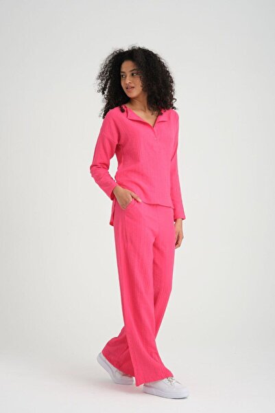 Yıldızistan Ženske Teksturirano Maya tkanine, ružičaste, široke, ležerne hlač...