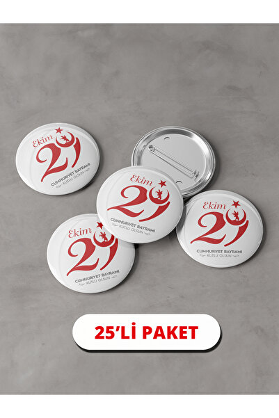 DekorFest 29 Ekim Cumhuriyet Bayramı Tasarımlı Buton Rozet 25 Adet (58mm)