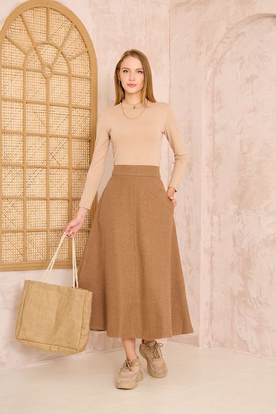 Pasaklı Giyim Кафява миди пола с висока талия и джобове, размер Kilo - Slim Fit, кашмирена текстура 3461210