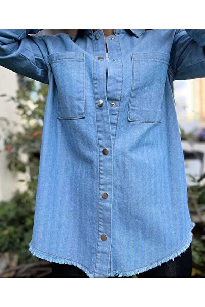 PASAKLI Îmbrăcăminte Denim de damă Blugi albaștri Cămașă Fustă cu ciucuri Închidere cu capsă cu două buzunare Yb3286320