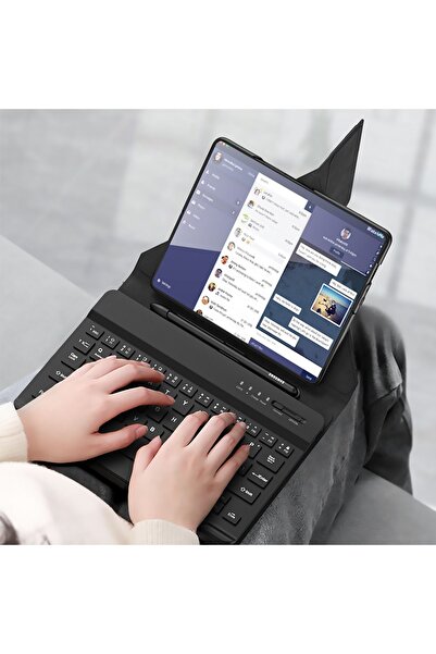 halkhouse Galaxy Z Fold  2/3/4 Kılıf Standlı Klavyeli Kalem Bölmeli Nubuk Şık Kullanışlı Kıpta Klavyeli kapak