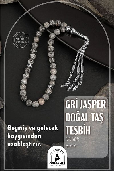 OSMANLI DOĞAL TAŞ Mărgele de rugăciune din piatră naturală jasp gri de 8 mm - 33 buc