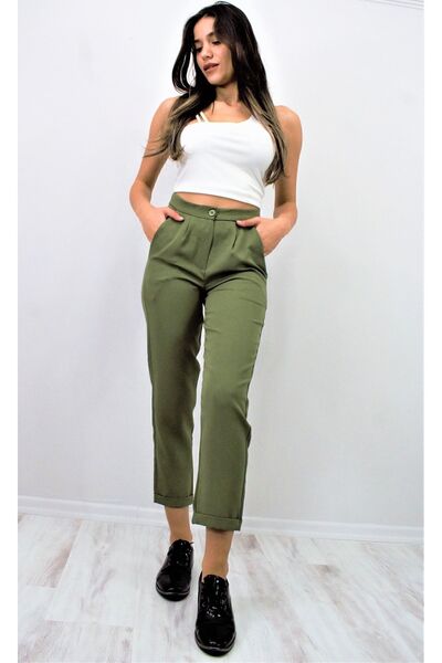 Pasaklı Giyim Жіночі штани з кишенями, подвійними штанинами, вузьким кроєм і плісированими штанинами 3173220