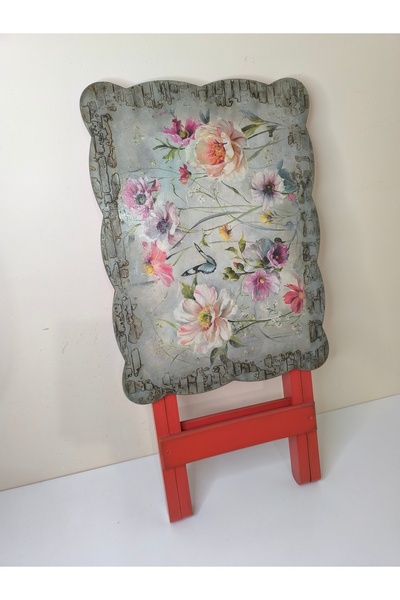 IremTasarimAtolyesi Ev Mobilya Sehpa Ahşap Katlanabilen Yan Sehpa El Boyama