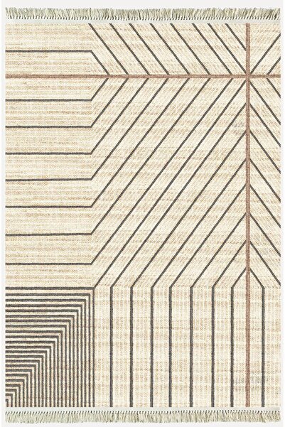 kilim home Βαμβακερό χαλί 38 σε φυσικό χρώμα γιούτας, γεωμετρικό, μοντέρνο σχ...
