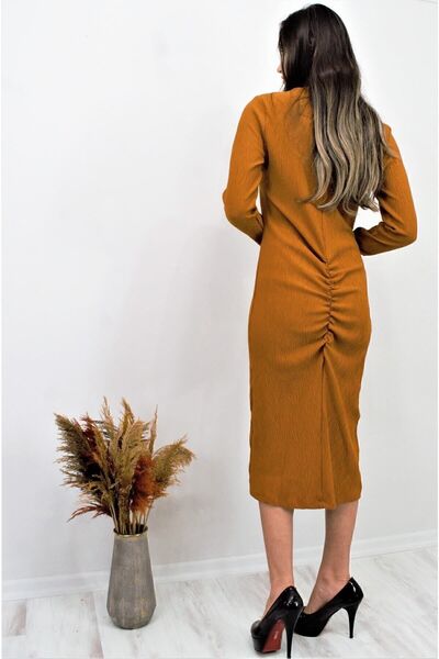 Pasaklı Giyim Жіноча сукня з гірчичним кольором, з збірками на спині, з лікра...