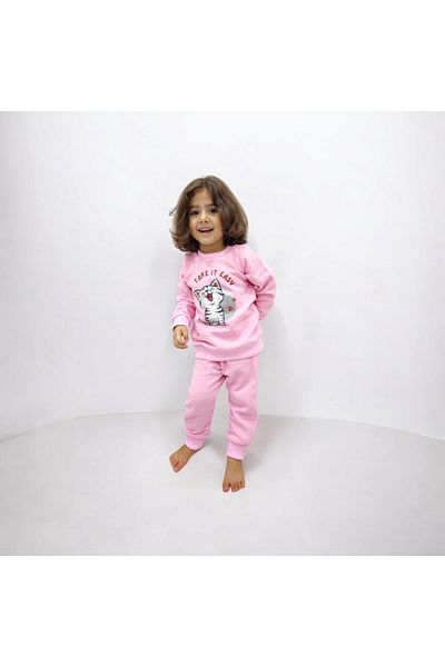 MiraKids Çocuk Giyim Cat Printed Girl's Yarn 2-Piece Hooded Set