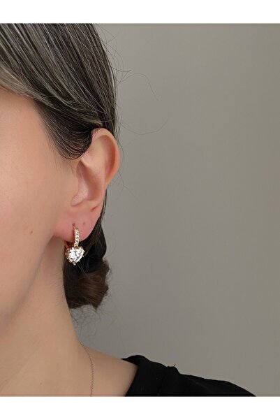 Owentis Çelik Rose Gold Taşlı Kalp Loveseption Küpe -kararma Yapmaz-