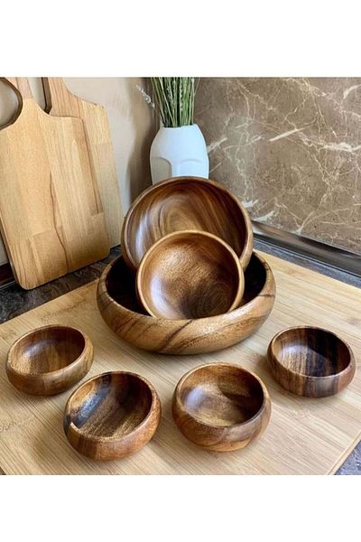 SepetçiBaba Bellalinda - Acacia 3 Piece Bowl and 4 Piece Snack Bowl Set