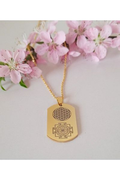 Anatolia Flower of Life and Sri Yantra Symbol - Number Sequence Steel Necklace