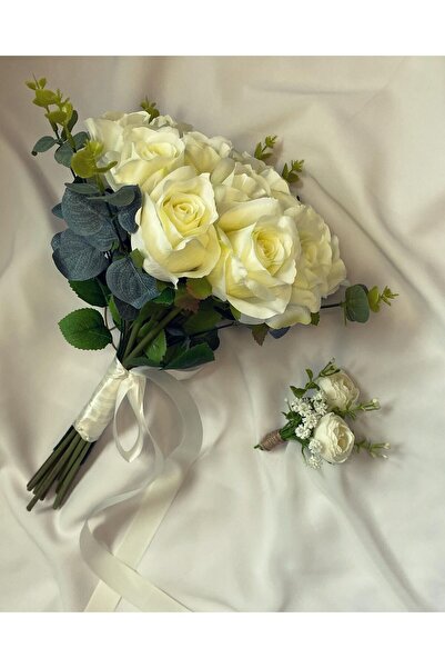 Z&B FLOWERS Gelin Buketi Gelin Çiçeği El Buketi Beyaz Gül Nikah Çiçeği