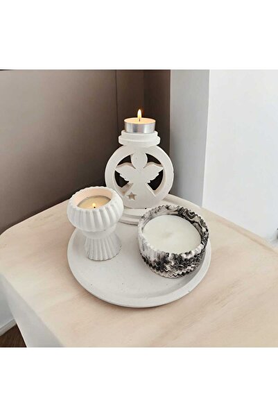 M&C Concept Melek Mumluk Organizer Tabak Beton Kase Mum Seti 4 Parça