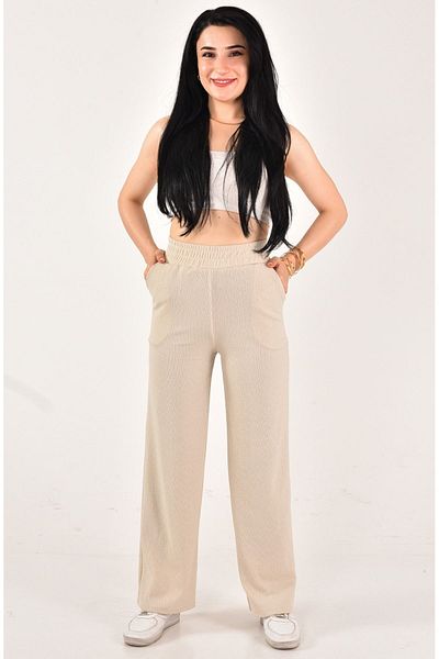 MİRA BUTİK High Waist and Pocket Wrapped Palazzo Trousers - Wide Leg, Seersucker