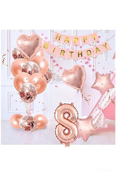 DÜVENCİ TİCARET Rose Gold Transparent Confetti Detailed Wet Balloon Set