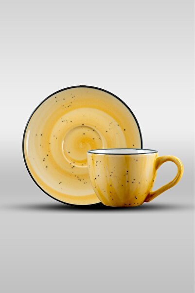 Heda Porselen Alya El Dekoru 4 Parça 2 Kişilik Porselen Kahve Fincan Takımı Sarı