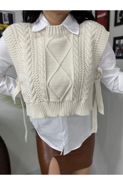 HARGEN STORE Women's Black Side Tie Knitwear Sweater
