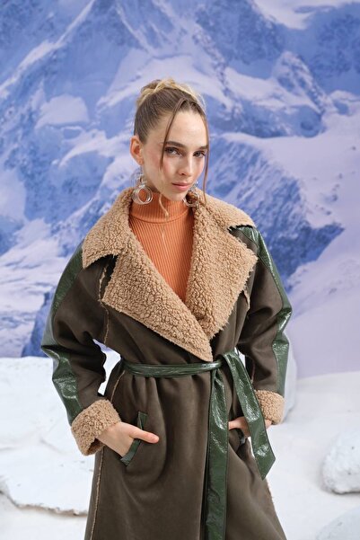 İLKCET MODA Γυναικείο παλτό με επένδυση από σουέντ και πλαστικοποιημένο