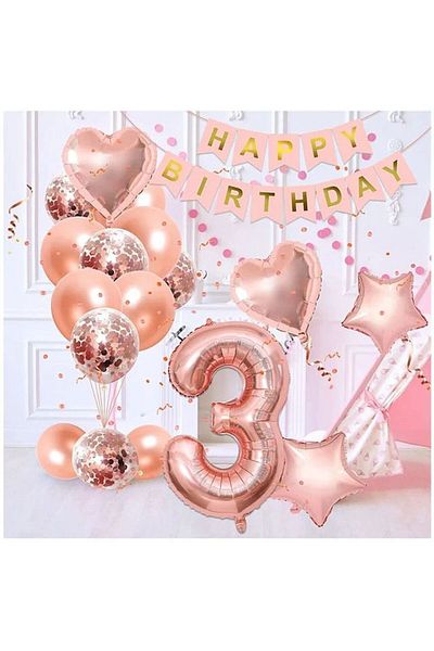 DÜVENCİ TİCARET Rose Gold Transparent Confetti Detailed Wet Balloon Set