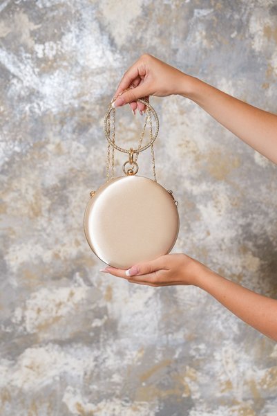 ROZA CANTA Women's Nude Satin Round Evening Dress Evening Bag