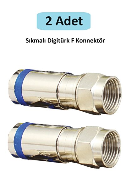 Vwin 2 (İki) Adet Digitürk Sıkmalı F Konnektör Rg6 Geniş  Mavi Çizgili