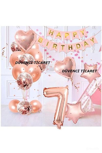 DÜVENCİ TİCARET Rose Gold Transparent Confetti Detailed Wet Balloon Set