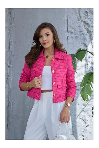 Elif Özbey Butik Jachetă de damă din tweed crop fucsia